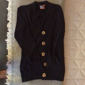 Navy Tory Burch Cardigan with Gold Logo Burton’s